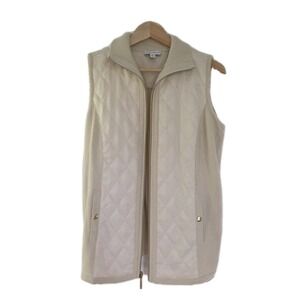 SUSAN‎ GRAVER QVC Cream/Gold Zip-Up Quilted Vest Pockets Lightweight Classic Sm